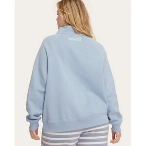NWT Parke x Target Women's L/XL Snap Mockneck Popover Sweatshirt Light Blue Logo